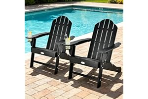 ORALNER Adirondack Chairs Set of 2, Resin Chair with Cup Holder, HDPE Plastic Outdoor Lounger for Patio, Deck, Backyard, Porc