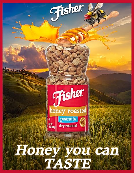 FISHER SNACK HONEY ROASTED DRY ROASTED PEANUTS, 14 OUNCES, MADE WITH REAL HONEY, 100% RECYCLABLE