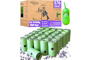 CHEFNENO Biodegradable Doggy Poop Bags with Dispenser (576 Bags) Eco-friendly Dog Waste Pickup Bags Refill Rolls Cat Waste Bags (Green, 32 Rolls, Lavender Scented)
