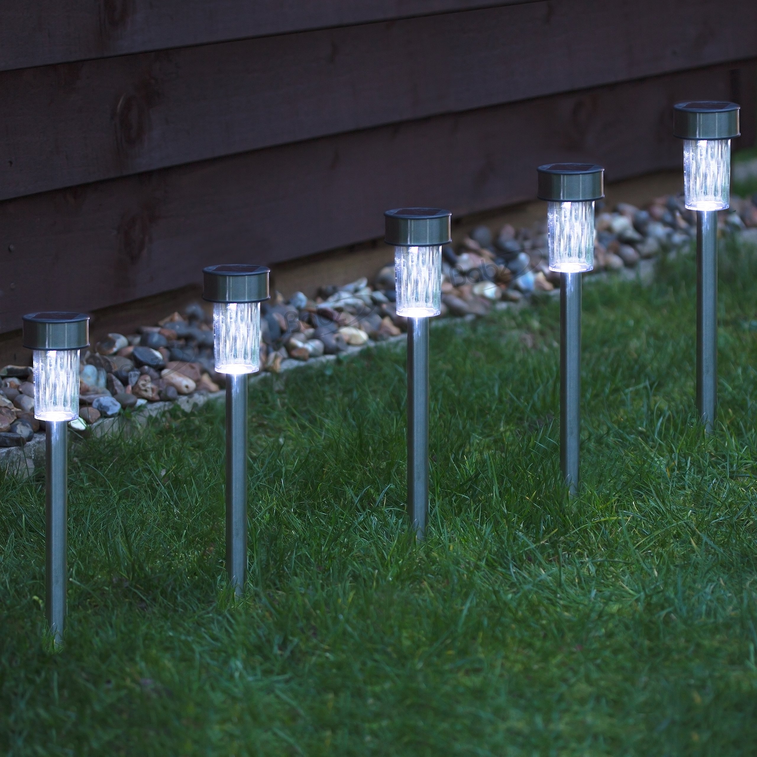 Babz - 10 x GARDEN SOLAR POWERED STAINLESS STEEL POST LIGHTS