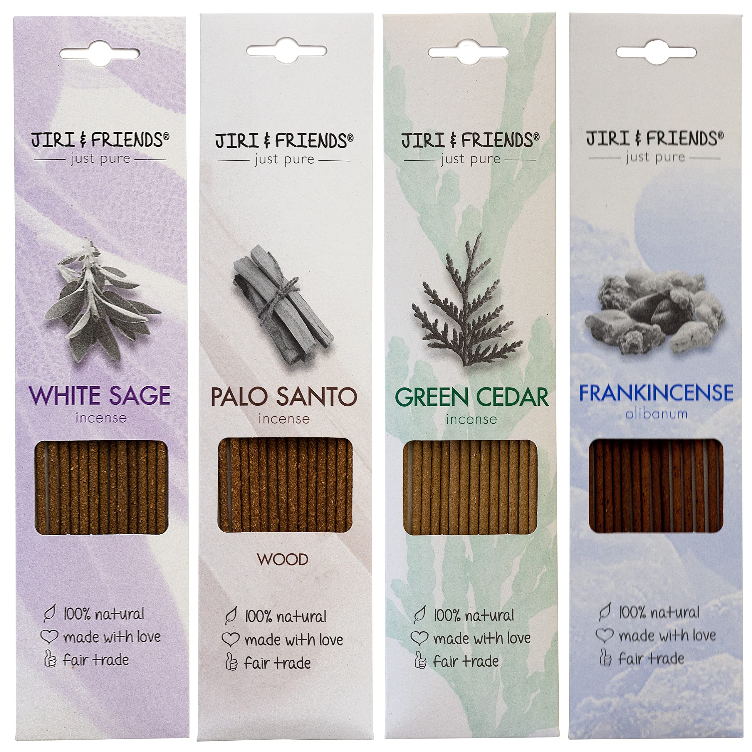 MULTIPACK incense sticks White Sage & Palo Santo & Green Cedar & Sandalwood 100% Natural and Fair Trade Jiri & Friends