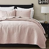 palassio Pink 100% Cotton Quilt California Cal King Size Bedding Sets with 2 Pillow Shams, Oversized Lightweight Bedspread Shabby Chic Coverlet, Soft Bed Cover for All Season, 3 Pieces