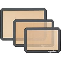 Amazon Basics Silicone, Non-Stick, Food Safe Baking Mat, Pack of 3, Beige/Gray, Rectangular, 16.5" x 11.62"