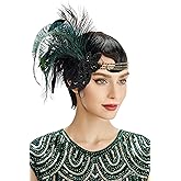 BABEYOND Art Deco 1920s Flapper Headpiece Roaring 20s Great Gatsby Feather Headband 1920s Flapper Accessories