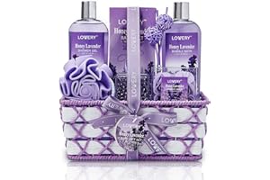 LOVERY Christmas Gifts, Bath and Body Gift Basket For Women and Men, Honey Lavender Home Spa Set with Essential Oil Diffuser, Soap Flowers, Bath Salts, Bubble Bath and More - 13 Pc Set Presents for Mom