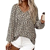 Zenlonr Womens Fall Tops Dressy Casual 2026 V Neck Satin Silk Printed Shirts Boho Long Sleeve Work Blouses