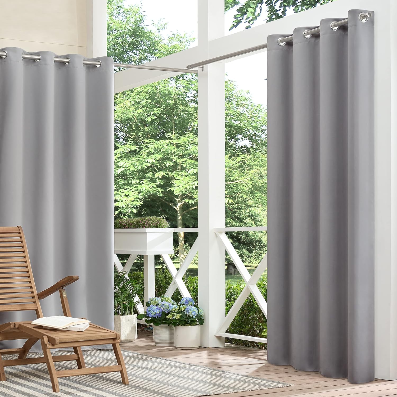 Outdoor Curtains - ECLIPSE Bradford Waterproof Blackout Thermal Insulated Grommet Outdoor Curtain for Patio or Porch (1 Panel), 52 in x 63 in, Grey