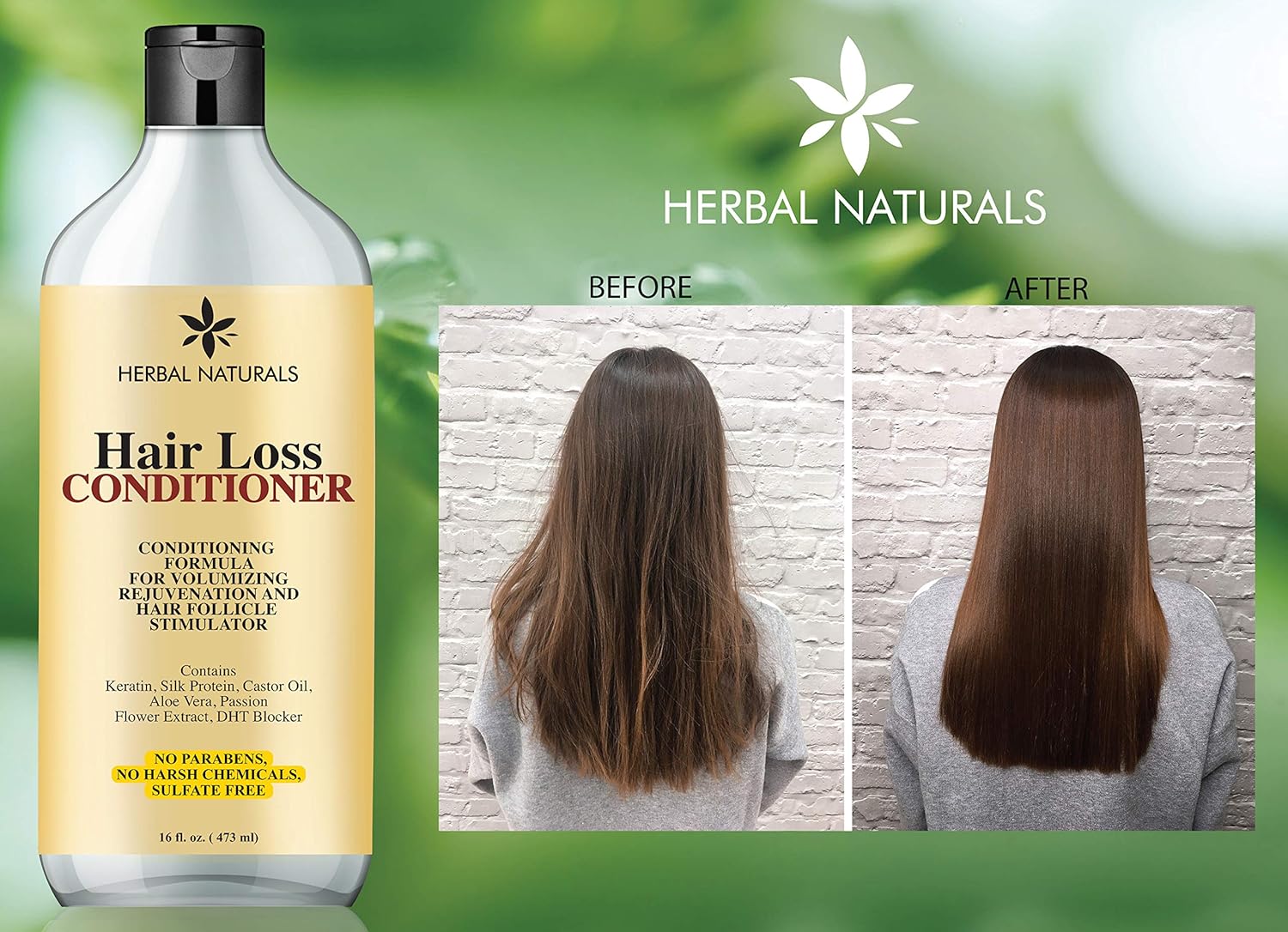 Herbal Naturals Hair Loss Conditioner Infused with Keratin, Natural Ingredients - Provides Hair Growth Stimulation, Hair Thickening, Nourishment and adds Volume, For All Hair Types Men and Women 16 fl Oz: Beauty