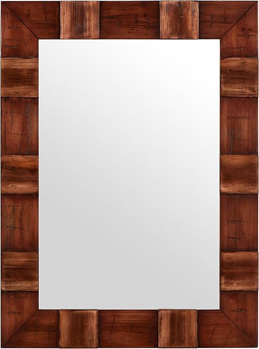 Amazon Com Amazon Brand Stone Beam Rustic Wood Frame Hanging Wall Mirror 31 5 Inch Height Brown Home Kitchen