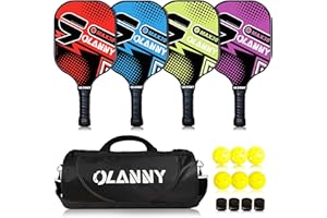 OLANNY Graphite Pickleball Paddles Set- Premium Rackets Fiber Face & Polymer Honeycomb Core Pickleball Set Includes Pickleball Paddles + Pickleball Balls+ Replacement Soft Grip + 1 Bag