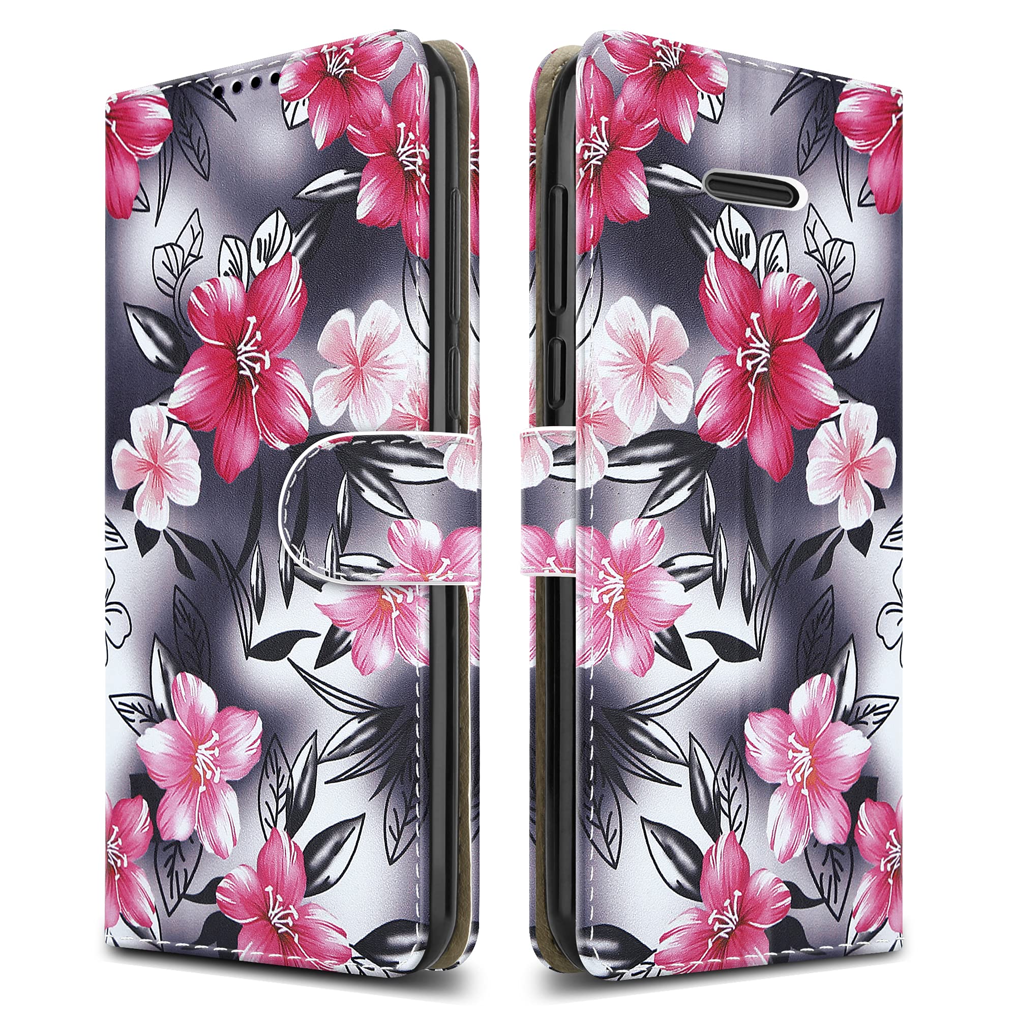 PIXFAB For Nokia 215 (4G) Leather Phone Case, Magnetic Closure Full Protection Book Folio Design, Wallet Case Cover [Card Slots] and [Kickstand] For Nokia 215 4G - Flower