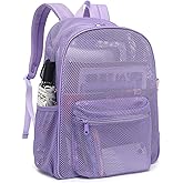 Fuyicat Purple Mesh Backpack for Girls, Semi-Transparent School Bookbag See Through Beach Bags for Kids Women
