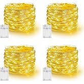 Dazzle Bright Fairy Lights Battery Operated, 4 Pack Total 80FT 240LED Silver Wire Waterproof String Lights, Christmas Decorations for Indoor Outdoor Bedroom Yard Party Decor, Warm White