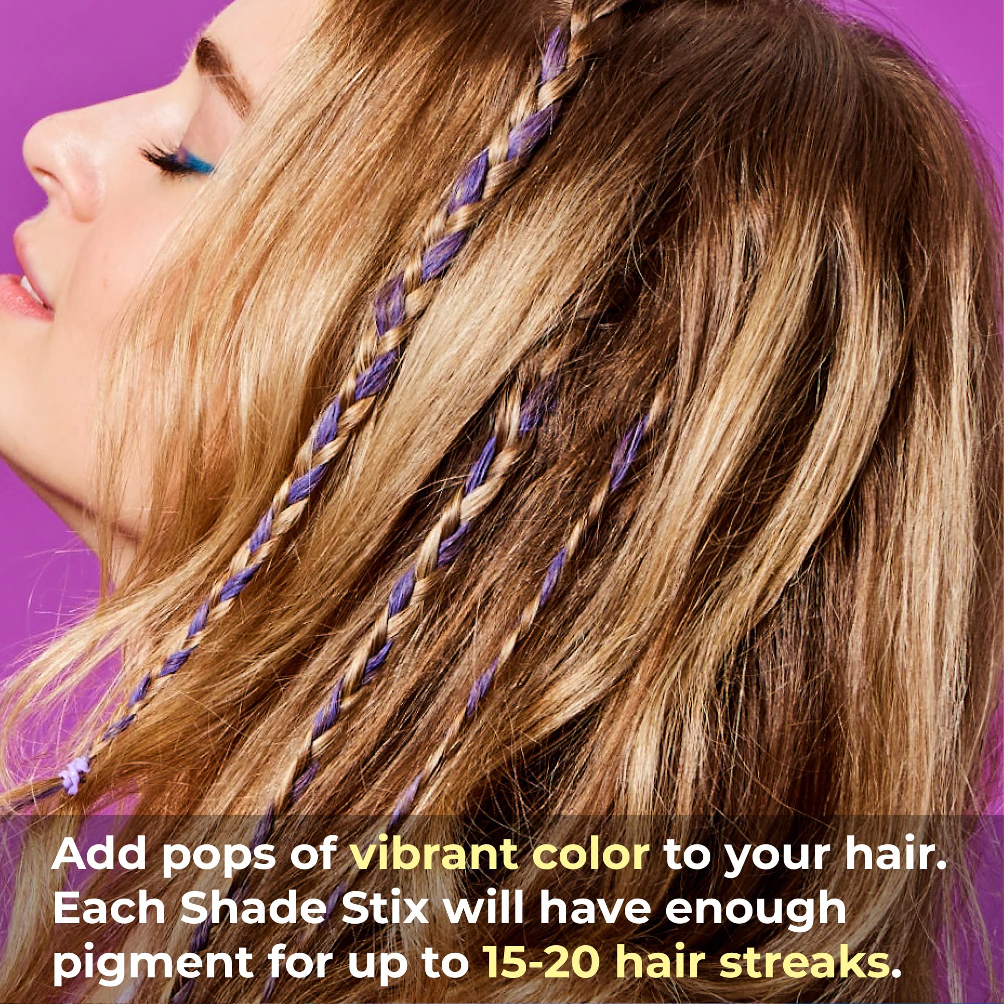 Hally Hair Temporary Hair Color, Shade Stix (Purple) - Halloween Hair Makeup Accessories for Kids, Teens & Adults - 12 ml Washable Hair Chalk & Dye for Festivals, Sporting Events & Parties