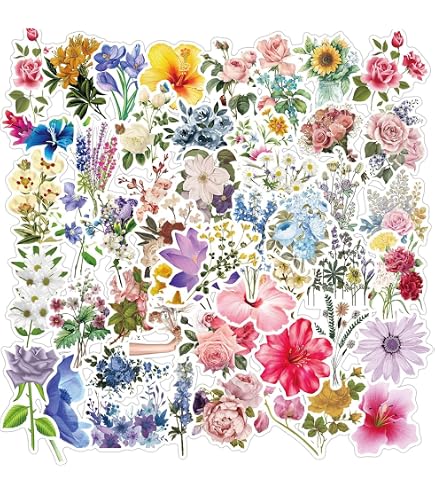 100 Pièces Autocollant Fleurs Scrapbooking,Stickers Fleurs,Stickers Aesthetic,Autocollants Plantes,Autocollant Ordinateur Portable | Leroy Merlin