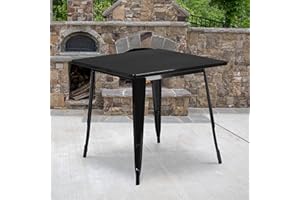 EMMA + OLIVER Commercial Grade 31.5" Square Black Metal Indoor-Outdoor Table