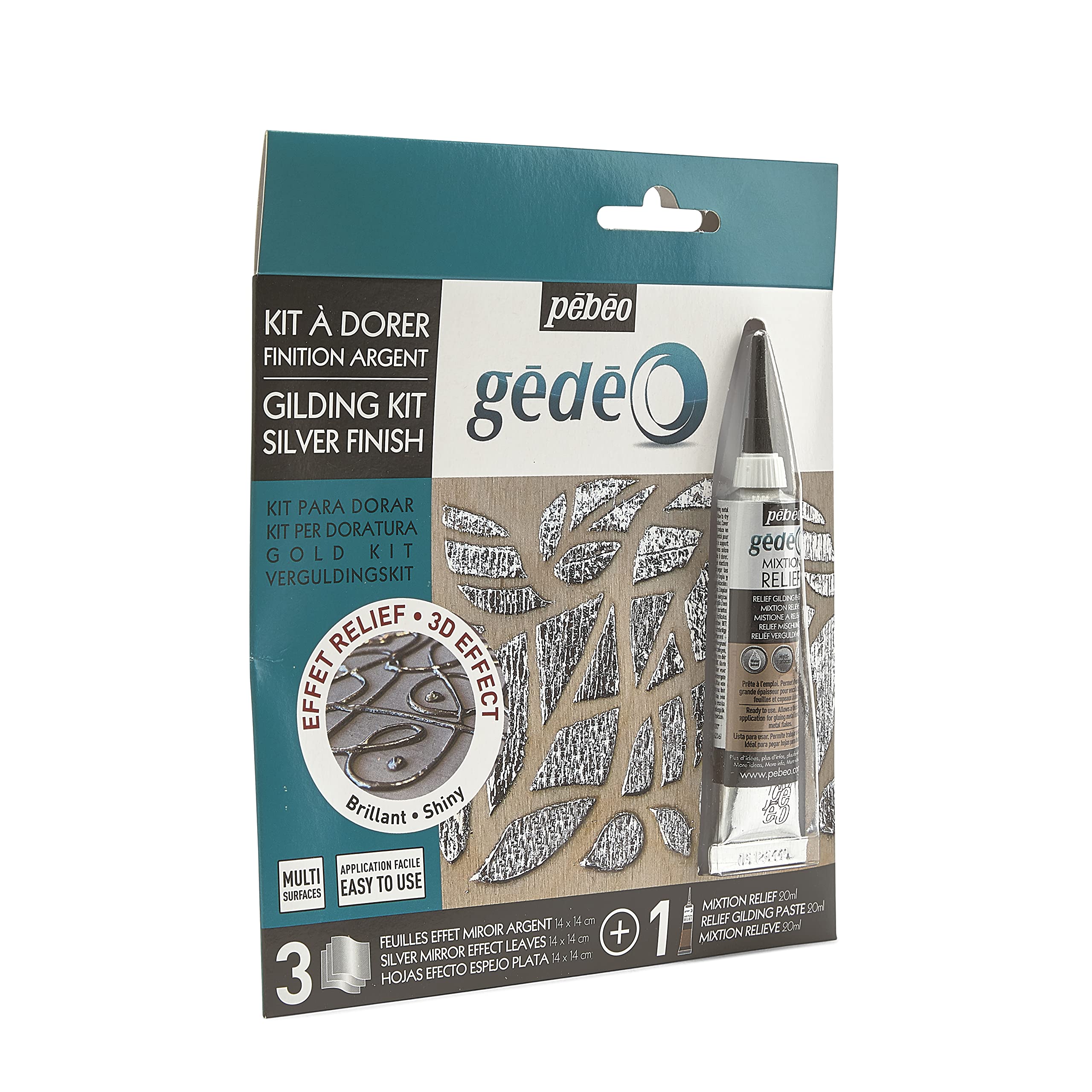 Pebeo GEDEO KIT-Mirror Effect Leaf, Silver Finish Gilding, 3 foils