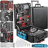 Arcwares 799pcs Aluminum Trolley Case Tool Set Silver, House Repair Kit Set, Household Hand Tool Set, with Tool Belt,Gift on Father's Day (Black)