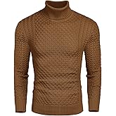 COOFANDY Men's Slim Fit Turtleneck Sweater Casual Knitted Twisted Pullover Solid Sweaters