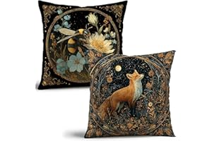 YOU FOUND ME William Morris Inspired Fox & Bee Pillow Cover 18x18 Inches(Set of 2) - Vintage Floral Art Throw Pillowcase - Farmhouse Decor for Couch, Sofa, Bed - Living Room Home Decor Gift (Fox&Bee)