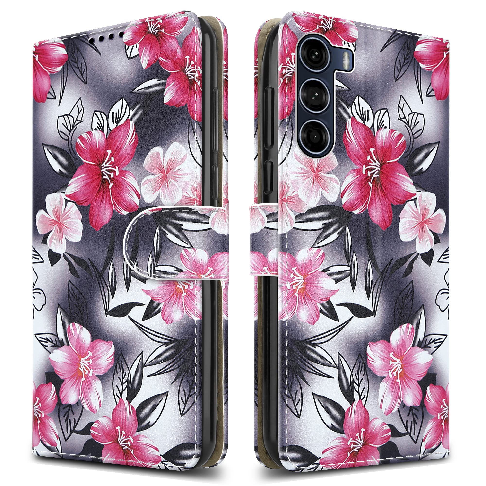 PIXFAB For Motorola G200 (5G) Leather Phone Case, Magnetic Closure Full Protection Book Folio Design, Wallet Case Cover [Card Slots] and [Kickstand] For Motorola Moto G200 (5G) - Flower Print