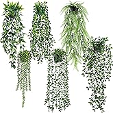 Der Rose 6Pcs Fake Plants Hanging Faux Eucalyptus Vines Artificial Potted Hanging Plants Indoor for Room Wall Shelf Outdoor Decor