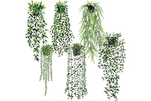 Der Rose 6Pcs Fake Plants Hanging Potted Artificial Hanging Faux Ivy Vines Plants for Bathroom Kitchen Wall Shelf Decor Indoo