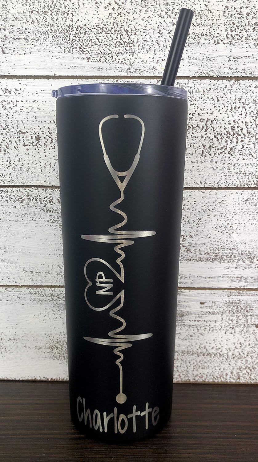 Download Amazon Com Heartbeat Nurse S Personalized Laser Engraved 20 Oz Stainless Steel Skinny Tumbler With Custom Stethoscope By Avito Includes Straw And Lid Nurse Rn Cna Pa Nurse Gift Handmade
