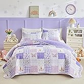Joyreap Twin Size Quilt Set for Girls, Purple Butterflies n Flowers Patchwork Design, 2 Pieces Soft n Cozy Microfiber Quilt, Bedspread Bed Cover for All Season- 68x88 inches