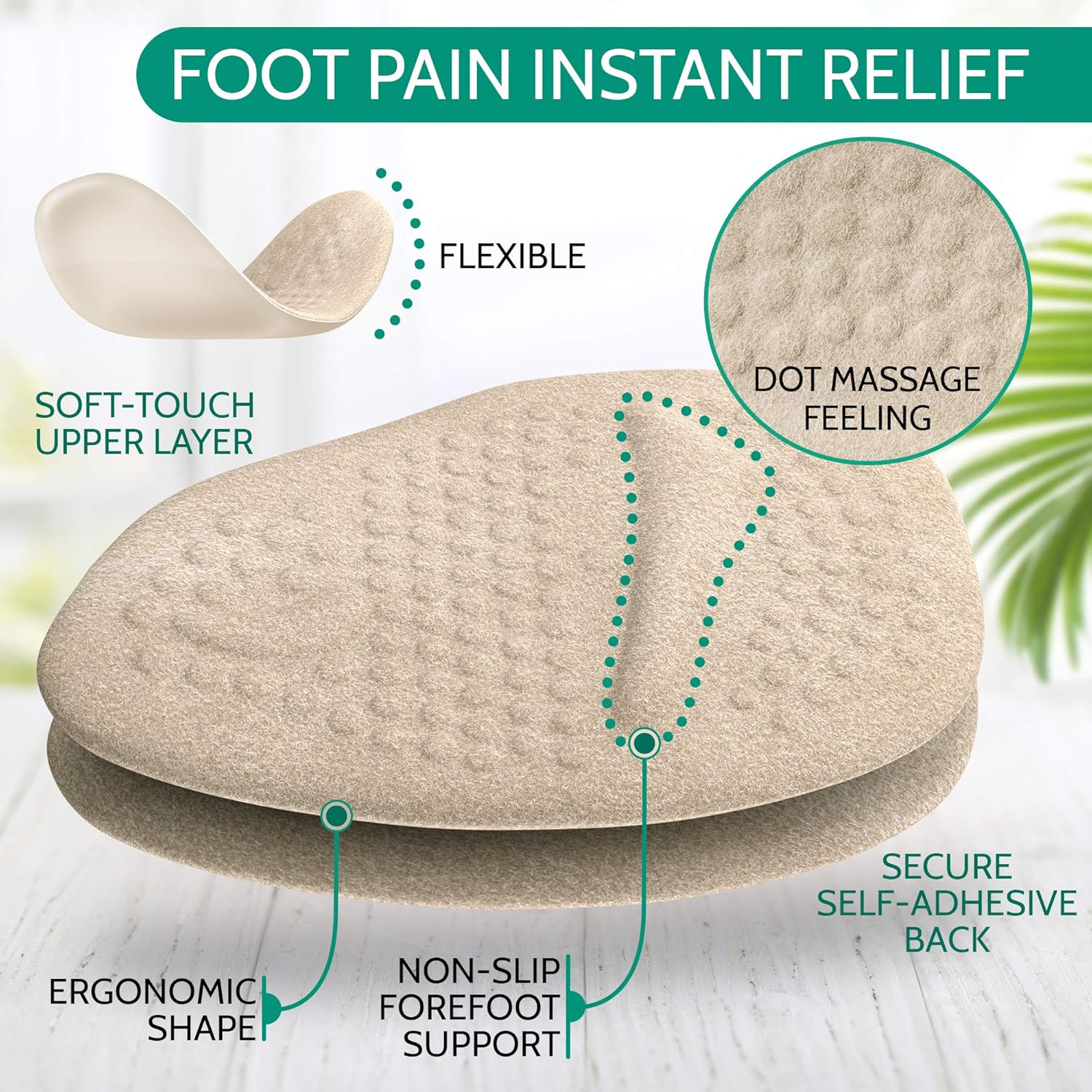 Ball of Foot Cushion Inserts (3 Pairs) - Metatarsal Pads for Men and Women - Foot Pain Relieve Sticky Shoe Pads - Comfortable Anti Slip Shoe Insoles - Shoe Adhesive Pads: Health & Personal Care