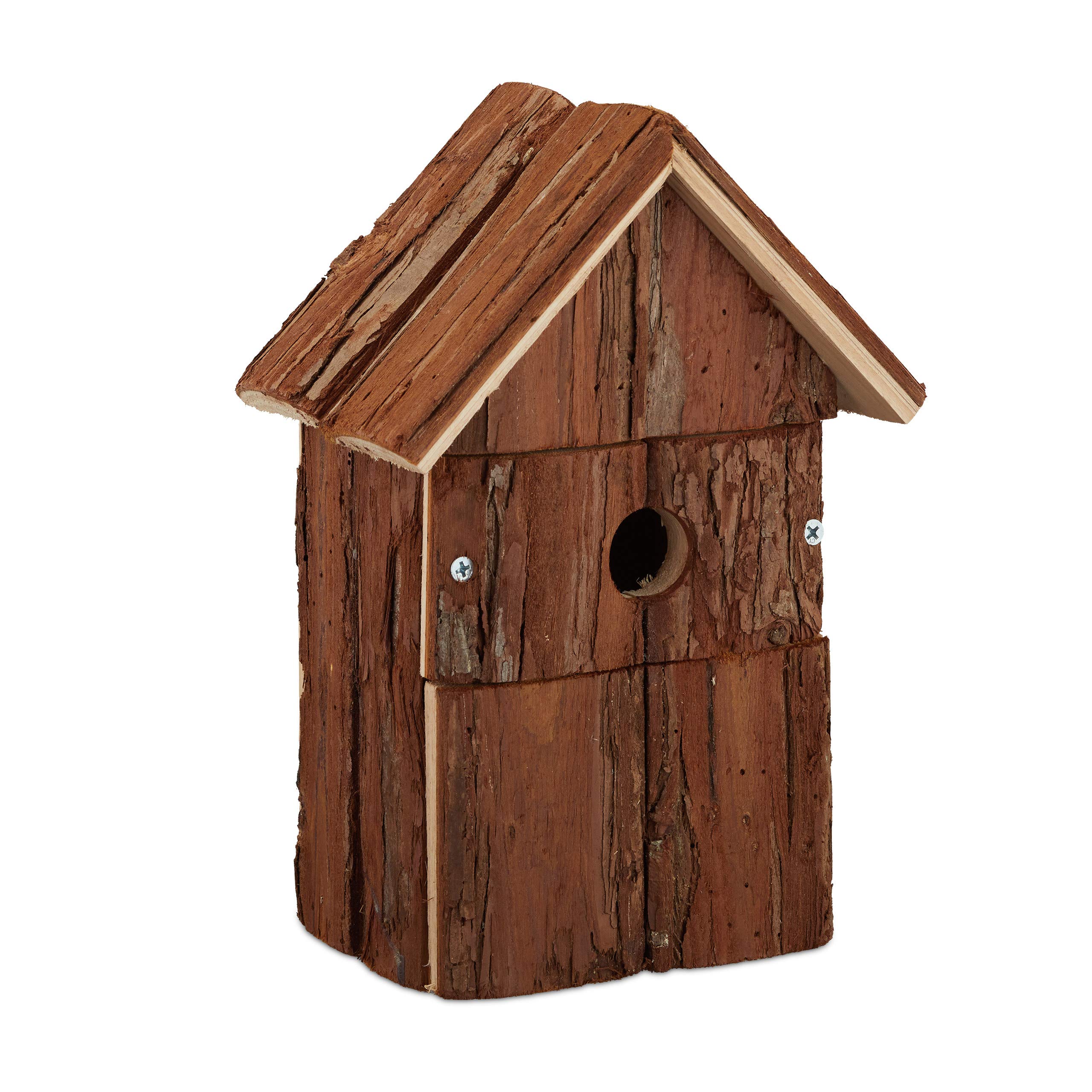 Relaxdays Bird House, Wooden Nesting Box, Decorative Shelter, H x W x D: 25.5 x 18 x 12 cm, Natural