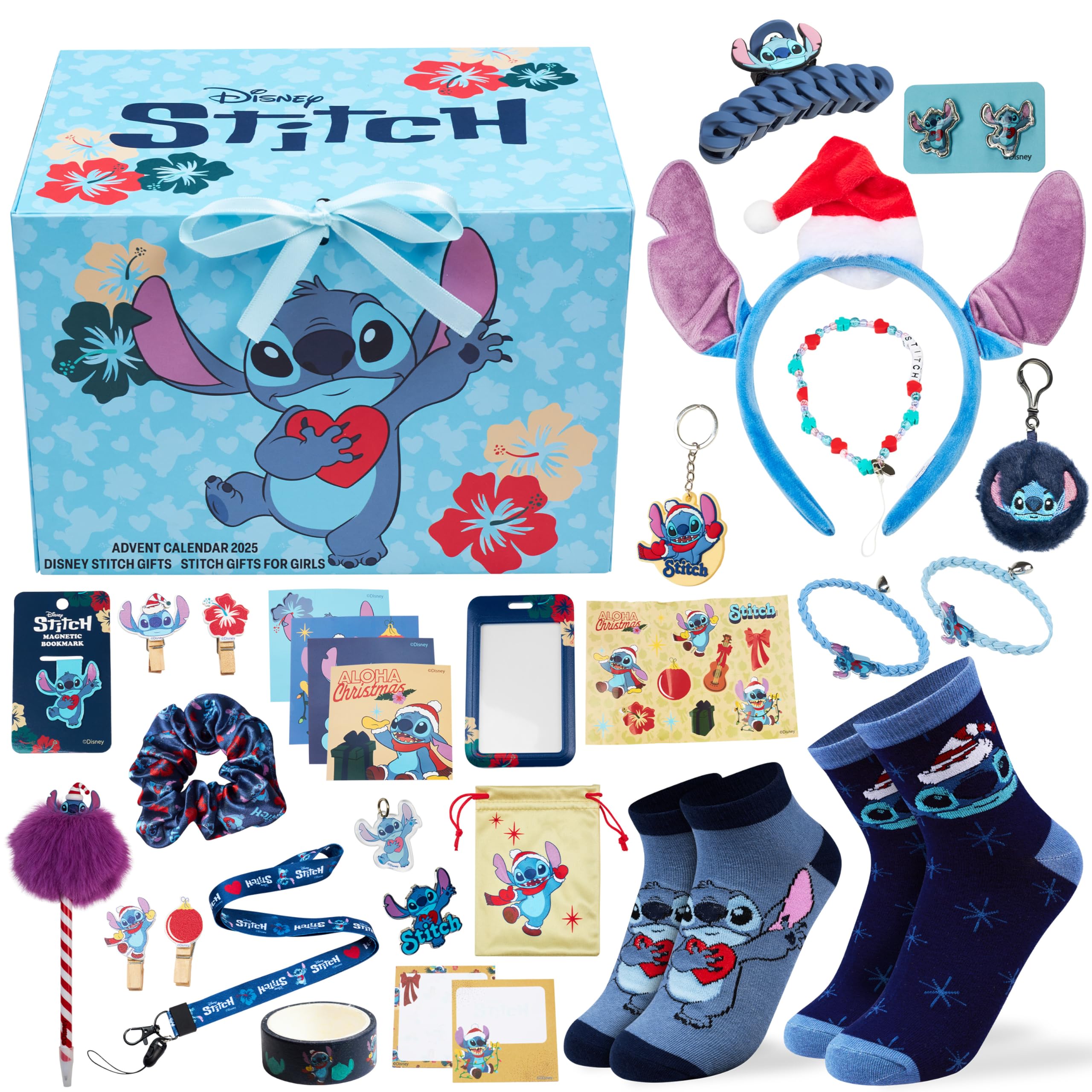 Get Trend Disney Stitch Advent Calendar 2025 Girls Teens Gift Box with Accessories Socks Stationery Jewellery Christmas Countdown for Kids Women Fans (Blue Stitch)