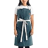 Caldo Linen Kitchen Apron - Mens and Womens Linen Bib Apron - Adjustable with Pockets (Spruce)