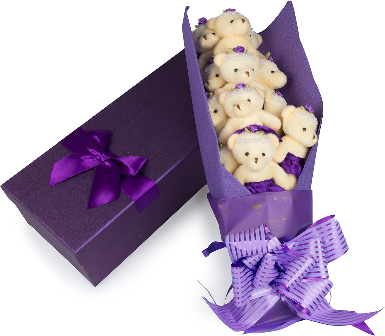 purple teddy bear with flowers