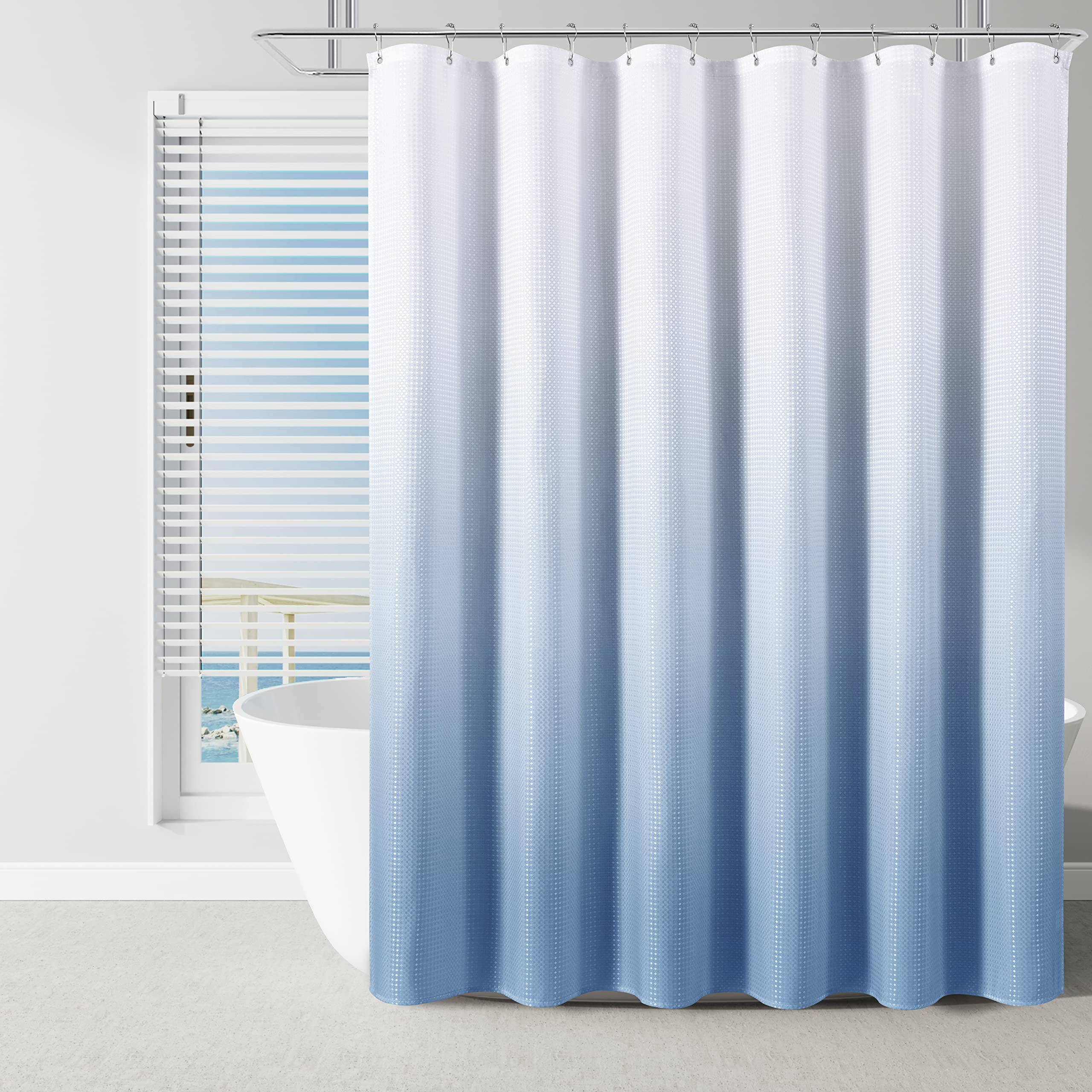 Naturoom Blue and White Shower Curtain with Hooks Fabric Shower Curtain Set Ombre Hotel Quality Washable Water Repellent 183x183cm(72x72in)
