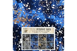 FLONZ Decoupage Paper Pack (24 Sheets 6"x6") Black and Blue Goldstone # Vintage Styled Seamless Art Deco Pattern Paper for Decoupage, Craft and Scrapbooking