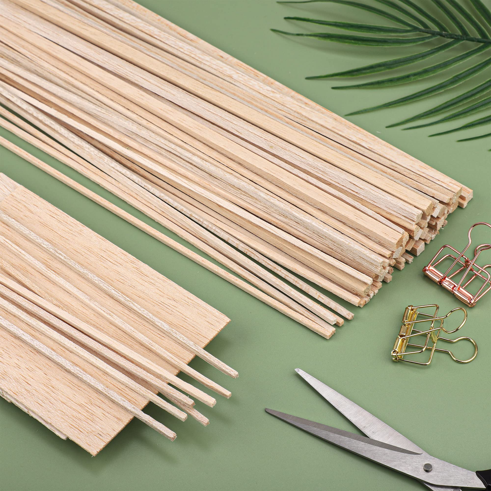 150 Pieces Balsa Wood Sticks Hardwood Square Wooden Craft Dowel Rods Unfinished Balsa Wood Sheets 12