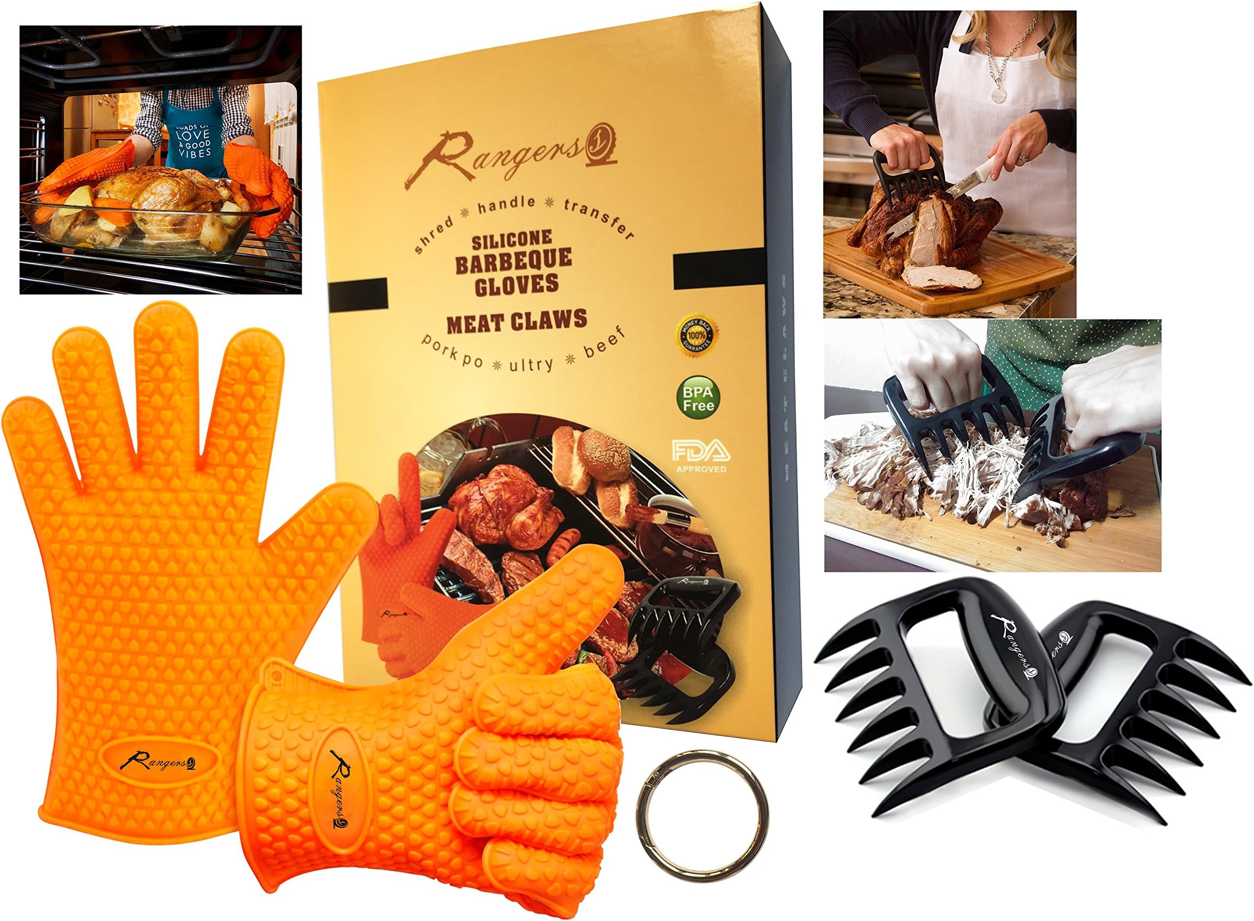 Silicone BBQ Gloves With Bear Claw Meat Shredder Perfect for Shredding Smoked Meat & Pulled PorkIncreasing the thickness of the Silicone Gloves super heat resistance Dishwasher safe