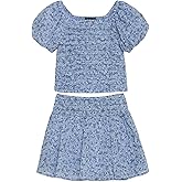 Speechless Girls' Puff Sleeve Pleated Top and Skater Mini Skirt Set