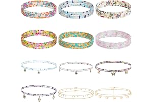 12Pcs Waist Beads for Women, Elastic African Belly Beads Chains, Colorful Layered Waist Chains Bikini Summer Beach Body Chain