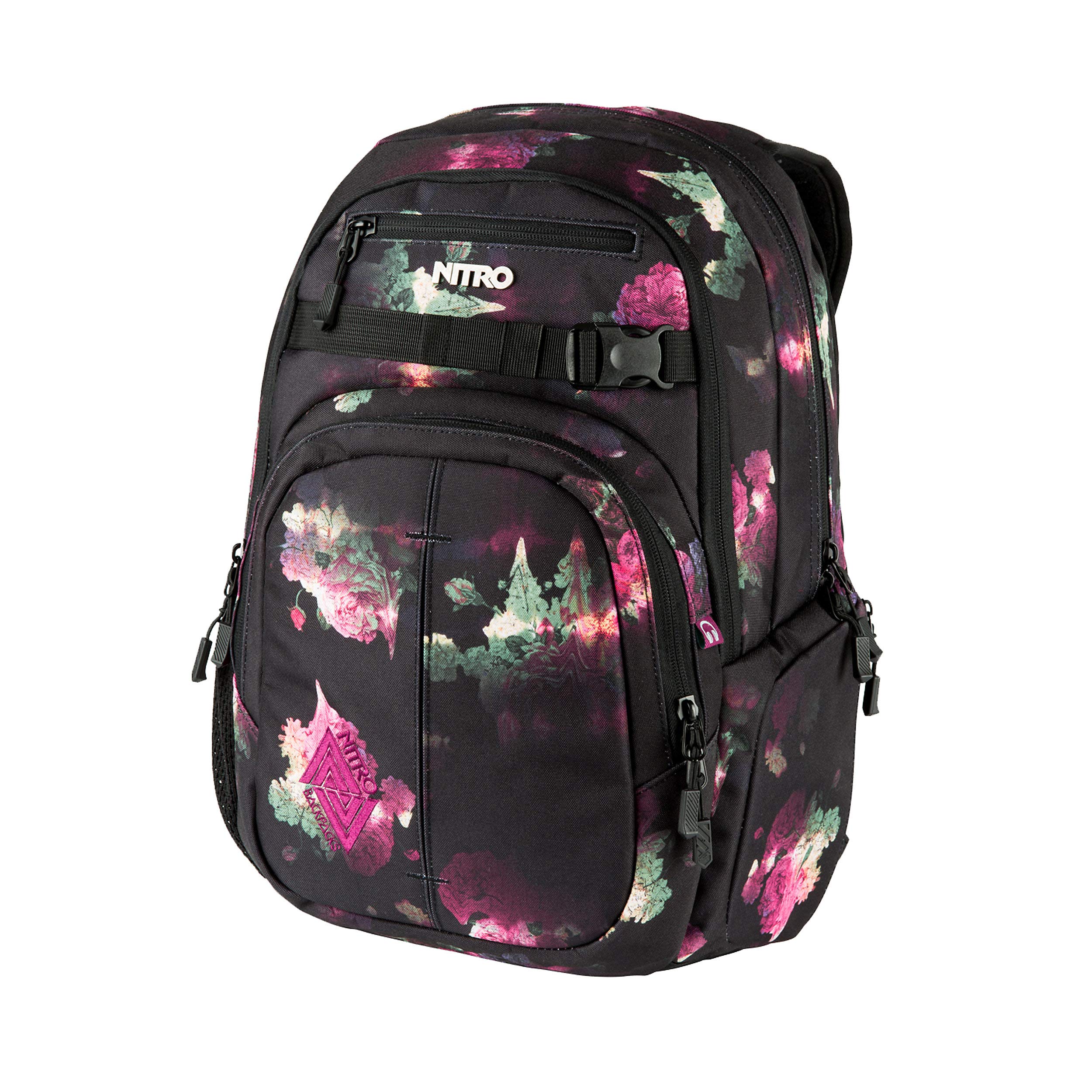 Nitro Chase Rucksack, Schulrucksack mit Organizer, Schoolbag, Daypack mit 17 Zoll Laptopfach, BLACK ROSE