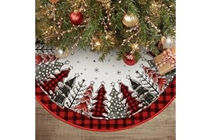 AVOIN colorlife Buffalo Plaid Christmas Tree Skirt 48 Inch, Winter Holiday Tree Mat Decoration