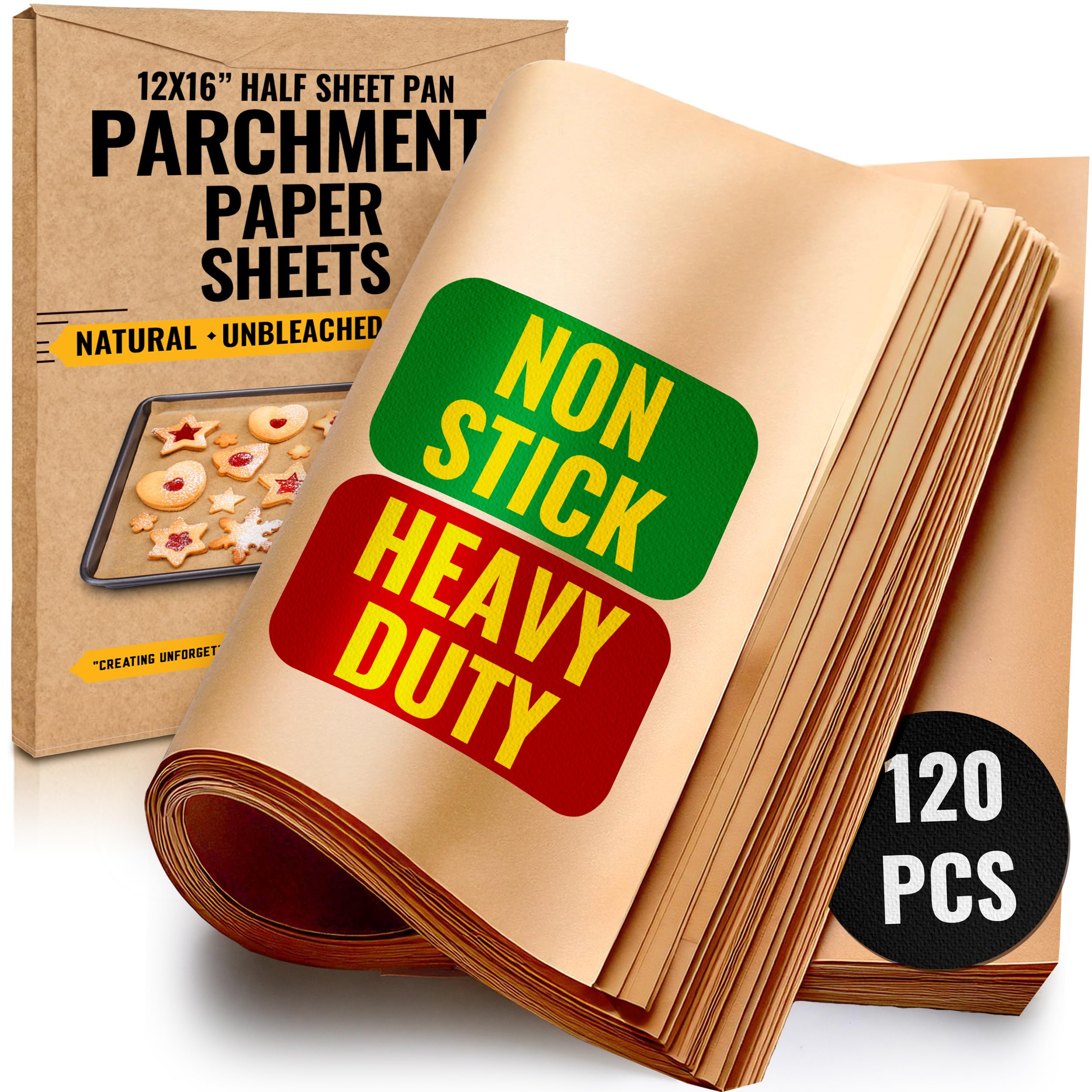Baking Paper Sheets, Greaseproof Paper, Parchment for Oven – Heavy Duty Non-Stick Pre-Cut Unbleached Sheets, 12X16 inch (30X40cm) Pack of 120 by Baker’s Signature