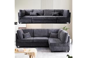 Eafurn Free Combination Reversible Modular Sectional Sofa with Movable Ottoman, L Shaped Convertible Sleeper Corner Couch with Solid Wood Legs, Soft Corduroy Upholstered Sofa&Couches for Living Room
