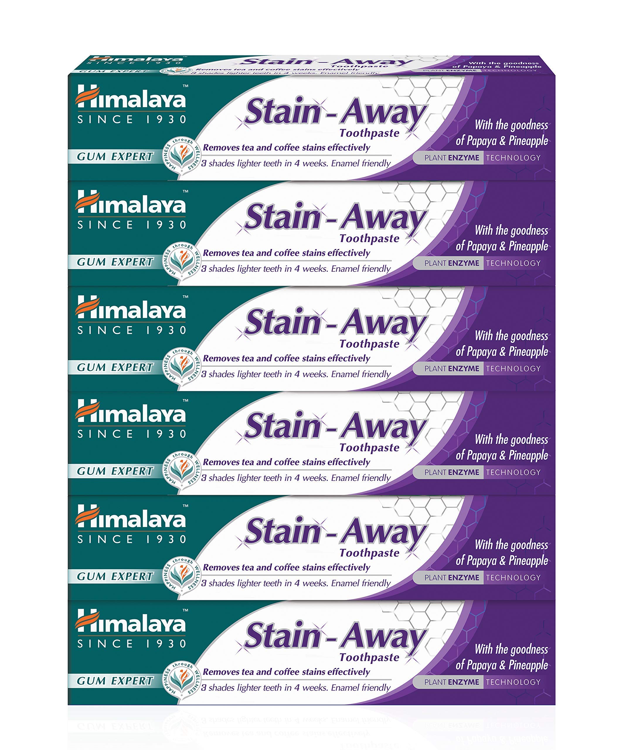Himalaya Herbals Enamel Friendly Stain-Away Toothpaste | Protects Enamel Fights Germs, Multi-Action Toothpaste - 75ml (Pack of 6)