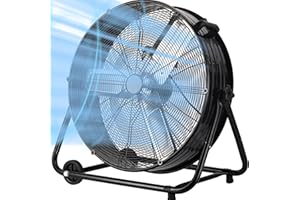 Landeagle 24 Inch Industrial Drum Fan,8800CFM Heavy Duty Floor Fan, Powerful 3-Speed Air Circulator with 360° Tilt Castors,320W High Velocity Shop Fan for Warehouse, Facotry, Barn, Garage Black