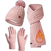 GADIEMKENSD Winter Beanie Scarf Gloves Set, Keeping Warmth, Cable Knit Design, Sensitive Touchscreen Fingertips