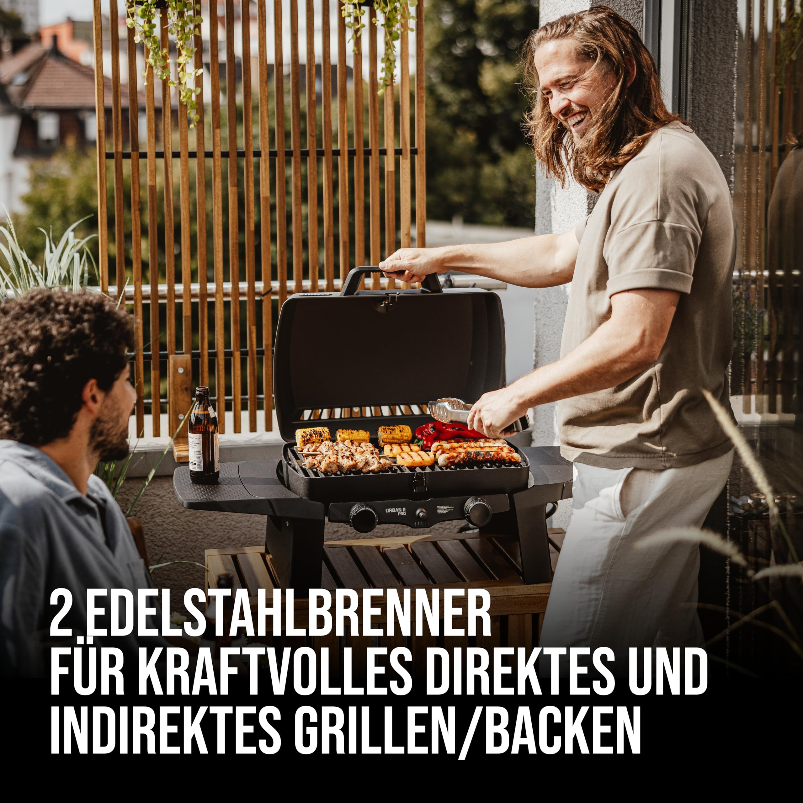 Enders® Gasgrill Urban II Pro, Tischgrill, Grillen-, Kochen- und Backen Funktion, 2 Brenner Edelstahl, mit Grill-Thermometer, Balkon-, Camping-Grill, Aluguss-Gehäuse, Gusseisen-Rost, #2062 2