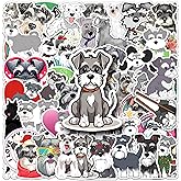 50 Pcs Schnauzer Stickers Pack for Kids Teens Adults, Funny Cute Dog Waterproof Vinyl Stickers and Decals for Water Bottle, Laptop, Scrapbooking, Skateboard, Car, Luggage, Helmet