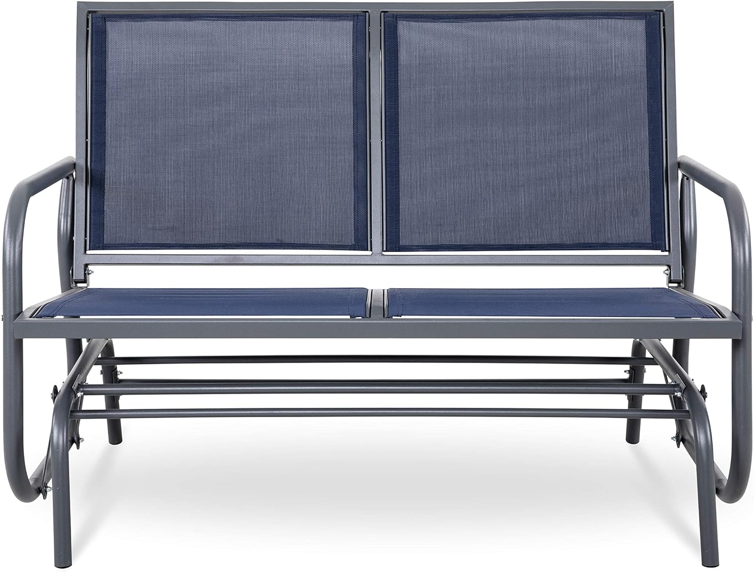 NUU GARDEN 2 Seats Outdoor Glider Swing Loveseat Chair with Powder Coated Steel Frame, Garden Rocking Seating, Patio Bench for 2 Person, Blue